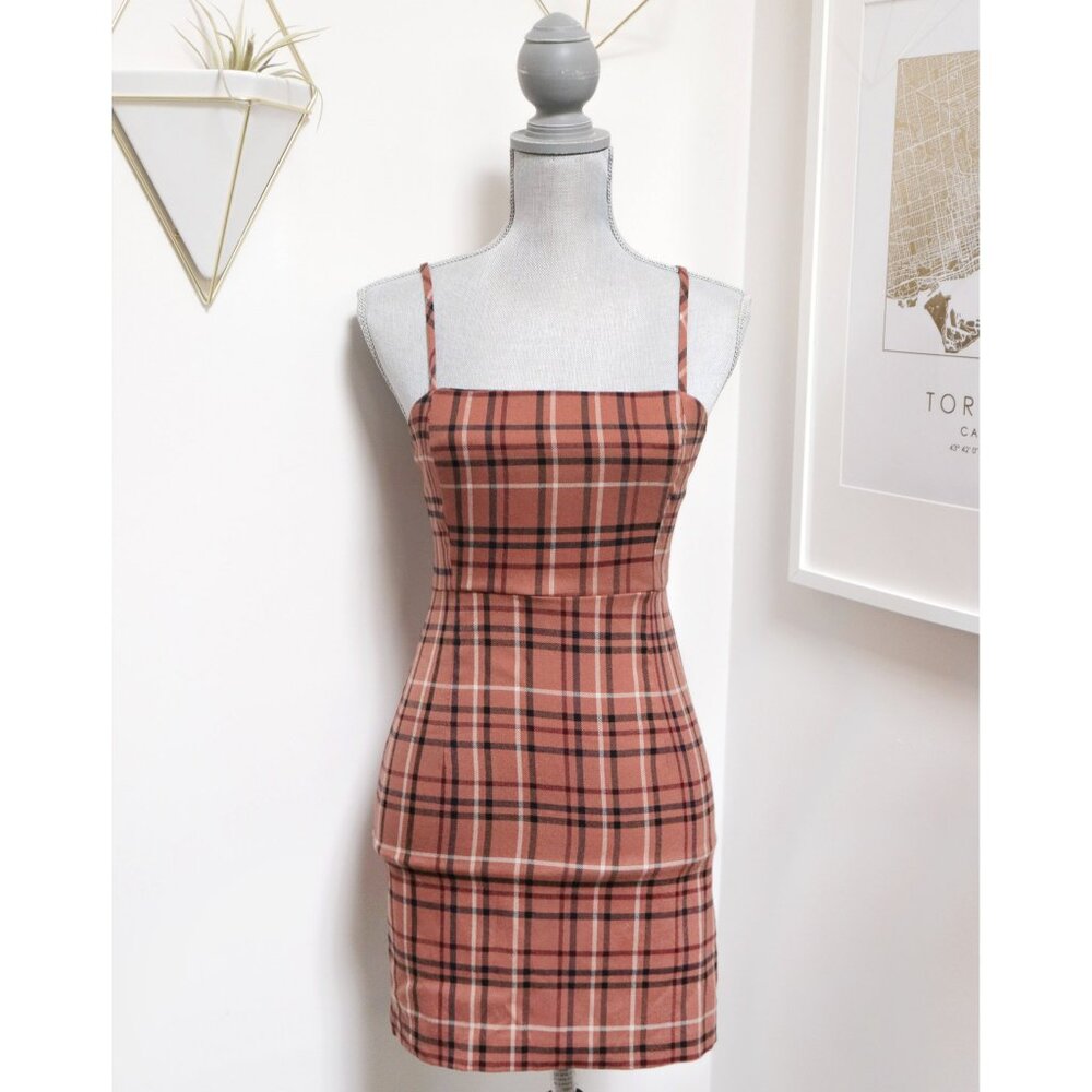 FOREVER 21 Pumpkin Spice Plaid Mini Dress